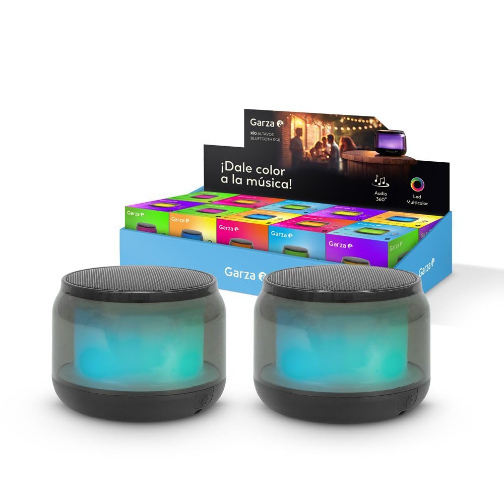 Garza Altavoz Portátil Inalámbrico Bluetooth con Sonido 360º y Luz LED Multicolor