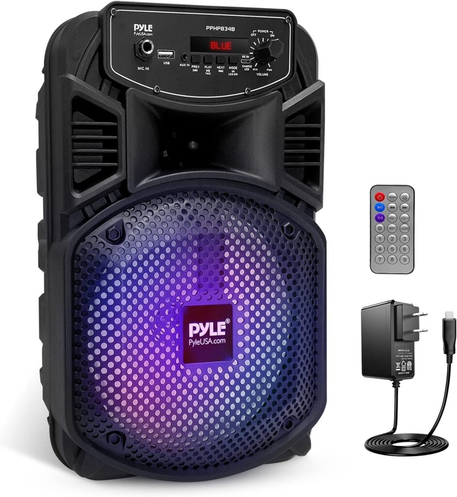 Pyle Sistema de Altavoces Portátil Bluetooth con Subwoofer y Luces de Fiesta para Exteriores